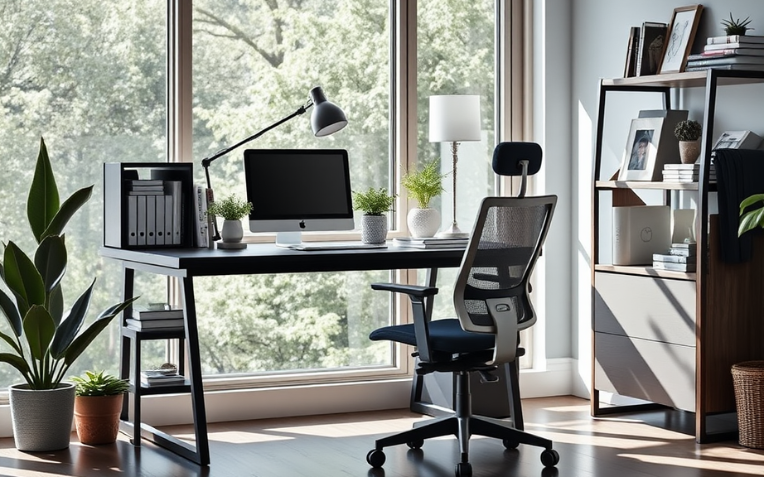 Minimalist desk and ergonomic chair