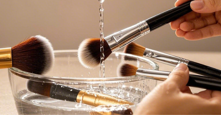 Step-by-step makeup brush cleaning