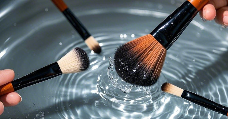 Using lukewarm water to clean makeup brushes