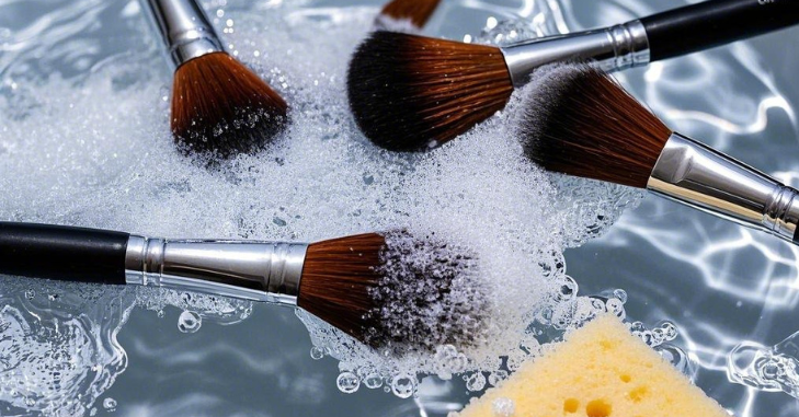 Makeup brush cleaning with olive oil and dish soap